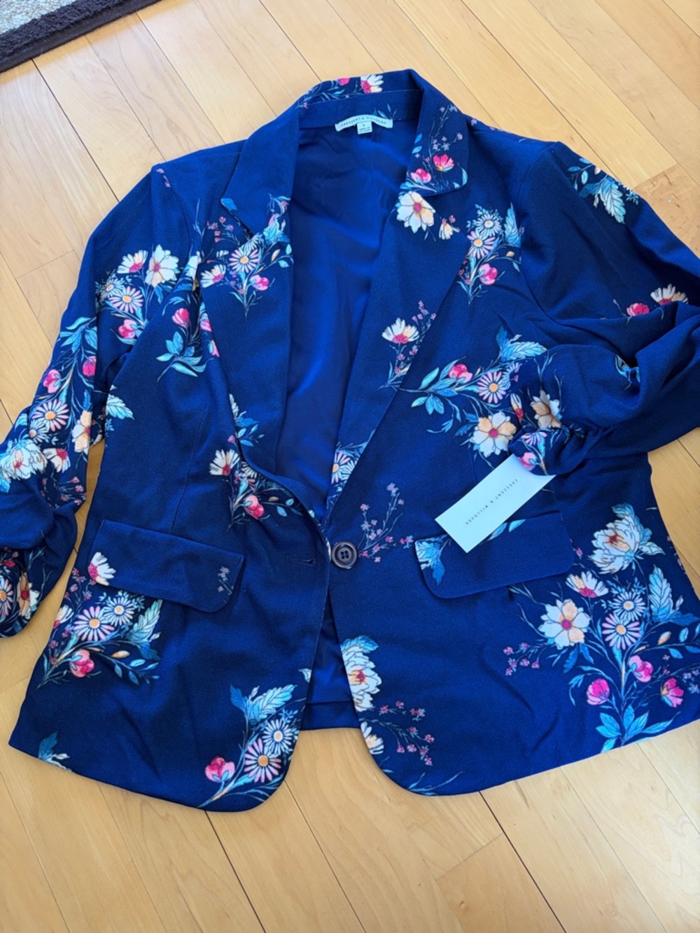 Floral Print Navy Blazer Jacket - Women's